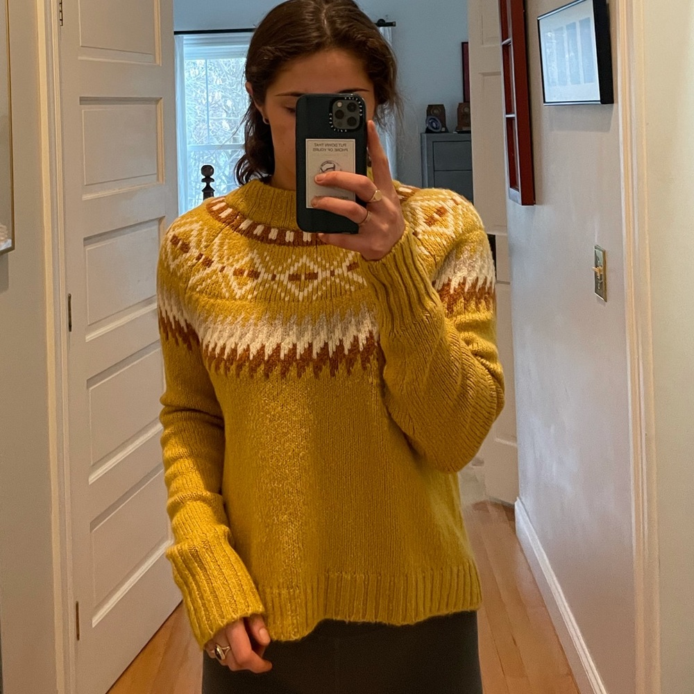 Yellow Patterned Mock Neck Sweater American Eagle